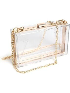 Women Clear Purse Acrylic Clutch Bag, Handbag With Removable Gold Chain Strap